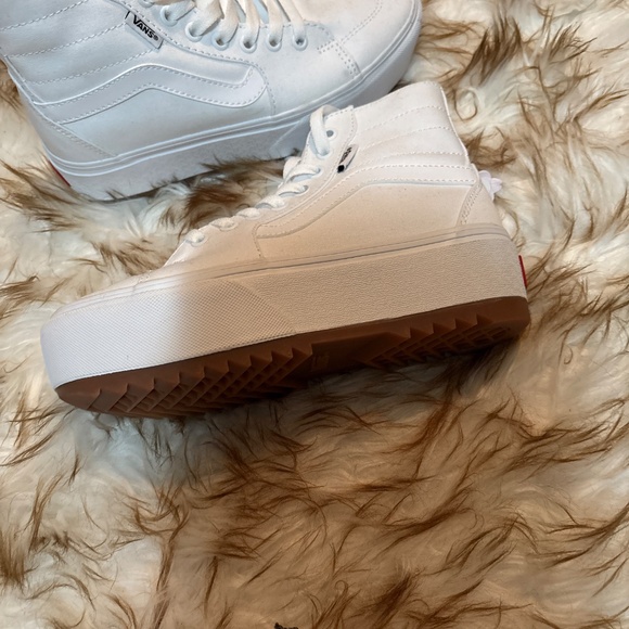 Vans Sk8-Hi Stacked Platform Canvas True White Sneakers Women New - Picture 2 of 5